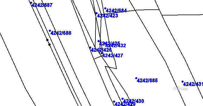 Parcela st. 4242/427 v KÚ Klatovy, Katastrální mapa