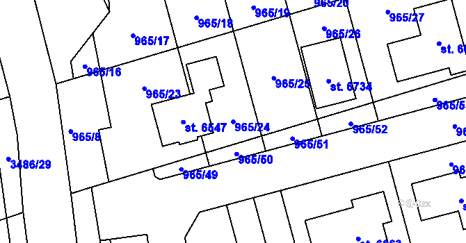 Parcela st. 965/24 v KÚ Klatovy, Katastrální mapa