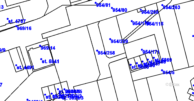 Parcela st. 954/258 v KÚ Klatovy, Katastrální mapa