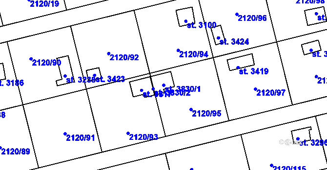 Parcela st. 3830/1 v KÚ Klatovy, Katastrální mapa