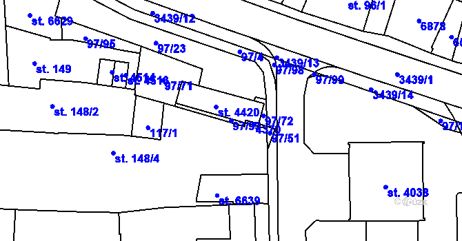 Parcela st. 97/93 v KÚ Klatovy, Katastrální mapa