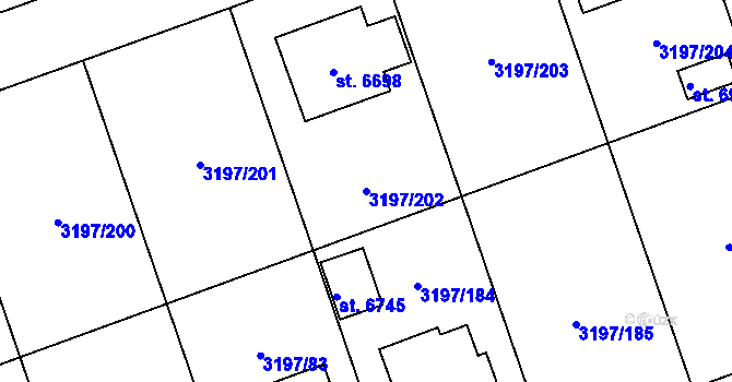 Parcela st. 3197/202 v KÚ Klatovy, Katastrální mapa