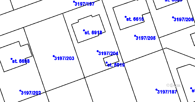 Parcela st. 3197/204 v KÚ Klatovy, Katastrální mapa