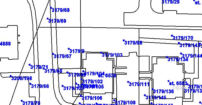 Parcela st. 3179/103 v KÚ Klatovy, Katastrální mapa