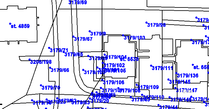 Parcela st. 3179/104 v KÚ Klatovy, Katastrální mapa