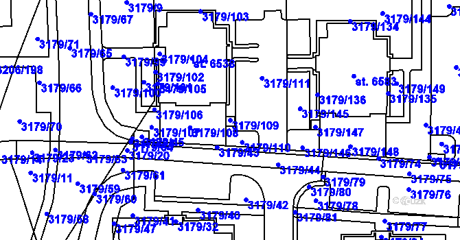 Parcela st. 3179/109 v KÚ Klatovy, Katastrální mapa