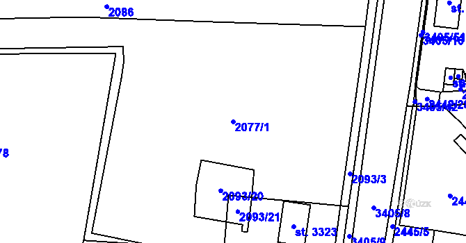 Parcela st. 2077/1 v KÚ Klatovy, Katastrální mapa