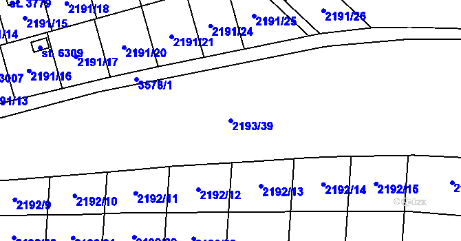 Parcela st. 2193/39 v KÚ Klatovy, Katastrální mapa