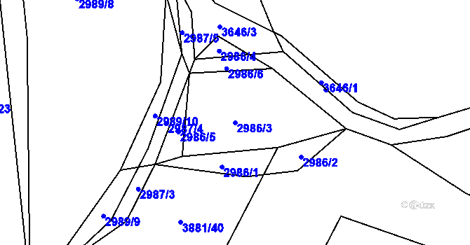 Parcela st. 2986/3 v KÚ Klatovy, Katastrální mapa