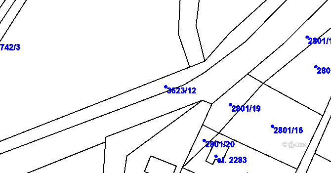 Parcela st. 3623/12 v KÚ Klatovy, Katastrální mapa