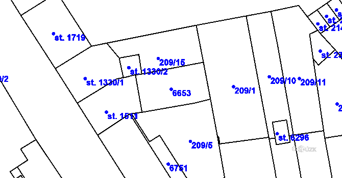 Parcela st. 6653 v KÚ Klatovy, Katastrální mapa