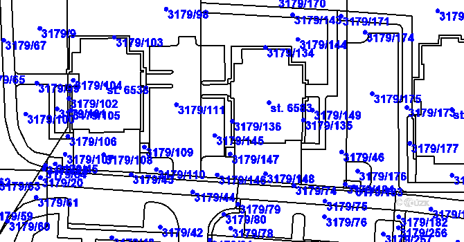 Parcela st. 3179/136 v KÚ Klatovy, Katastrální mapa
