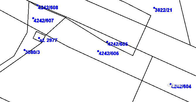 Parcela st. 4242/606 v KÚ Klatovy, Katastrální mapa
