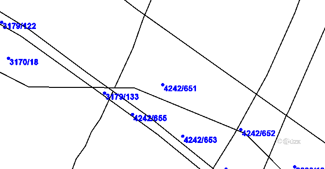 Parcela st. 4242/651 v KÚ Klatovy, Katastrální mapa