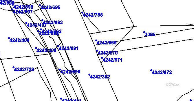 Parcela st. 4242/670 v KÚ Klatovy, Katastrální mapa
