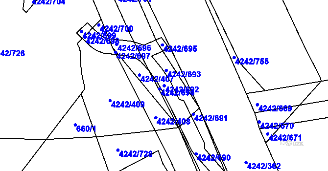 Parcela st. 4242/692 v KÚ Klatovy, Katastrální mapa