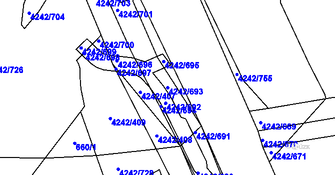 Parcela st. 4242/693 v KÚ Klatovy, Katastrální mapa