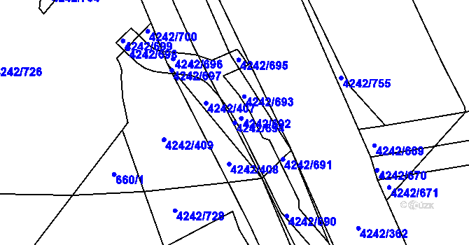 Parcela st. 4242/694 v KÚ Klatovy, Katastrální mapa