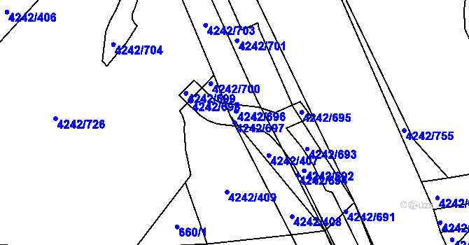 Parcela st. 4242/697 v KÚ Klatovy, Katastrální mapa