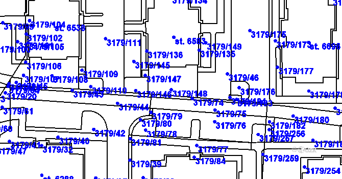 Parcela st. 3179/148 v KÚ Klatovy, Katastrální mapa