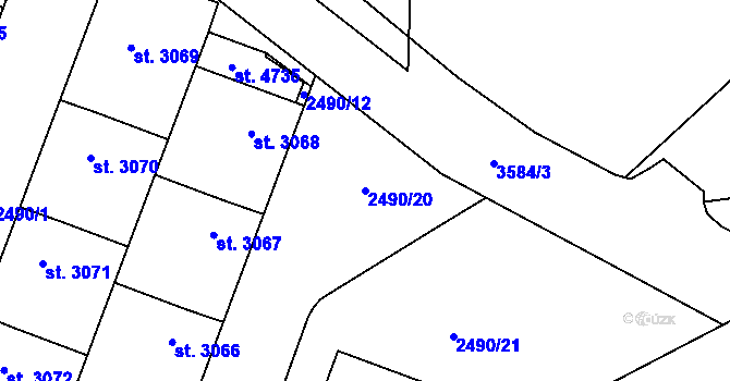 Parcela st. 2490/20 v KÚ Klatovy, Katastrální mapa