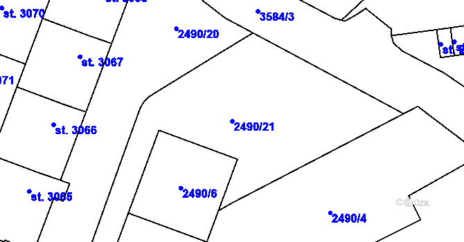 Parcela st. 2490/21 v KÚ Klatovy, Katastrální mapa