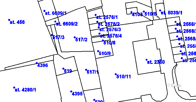 Parcela st. 510/9 v KÚ Klatovy, Katastrální mapa