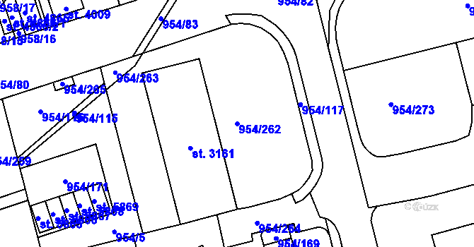 Parcela st. 954/262 v KÚ Klatovy, Katastrální mapa
