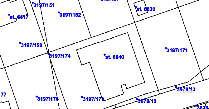 Parcela st. 6640 v KÚ Klatovy, Katastrální mapa