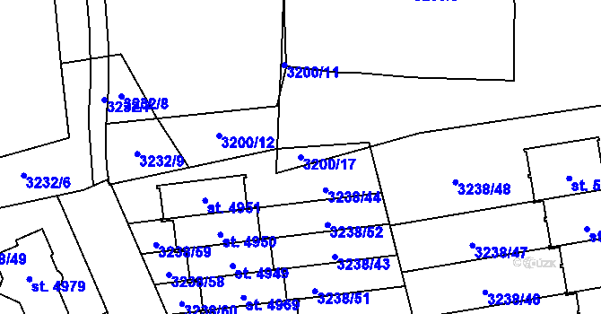 Parcela st. 3200/17 v KÚ Klatovy, Katastrální mapa