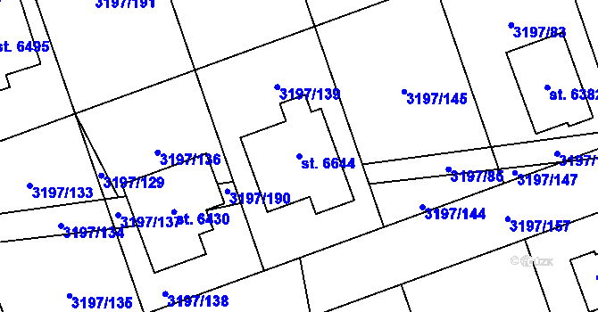 Parcela st. 6644 v KÚ Klatovy, Katastrální mapa