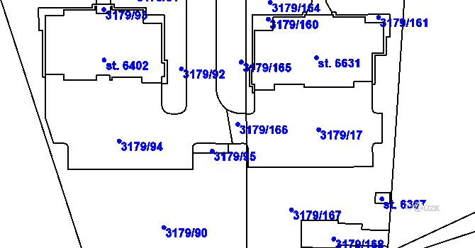 Parcela st. 3179/166 v KÚ Klatovy, Katastrální mapa
