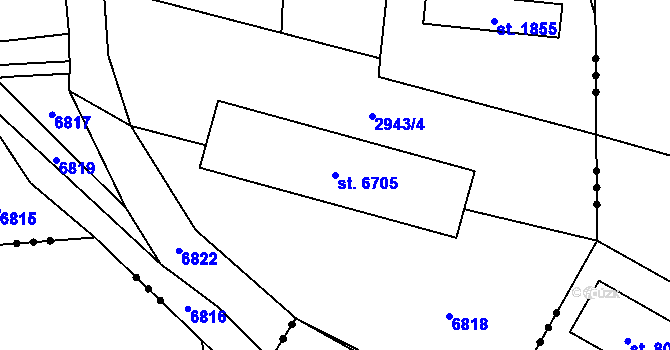 Parcela st. 6705 v KÚ Klatovy, Katastrální mapa