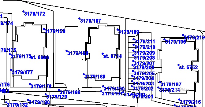 Parcela st. 6714 v KÚ Klatovy, Katastrální mapa