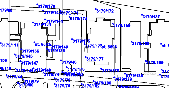Parcela st. 3179/173 v KÚ Klatovy, Katastrální mapa