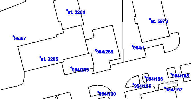 Parcela st. 954/268 v KÚ Klatovy, Katastrální mapa
