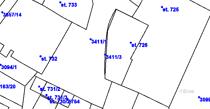 Parcela st. 3411/3 v KÚ Klatovy, Katastrální mapa