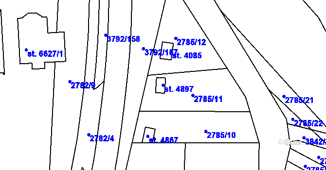 Parcela st. 4897 v KÚ Klatovy, Katastrální mapa