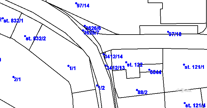 Parcela st. 3412/14 v KÚ Klatovy, Katastrální mapa