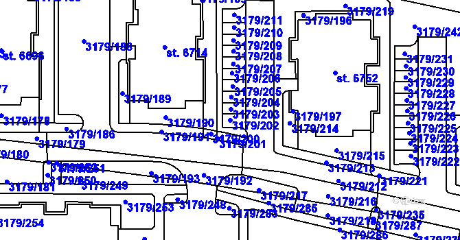 Parcela st. 3179/202 v KÚ Klatovy, Katastrální mapa