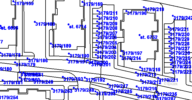 Parcela st. 3179/203 v KÚ Klatovy, Katastrální mapa