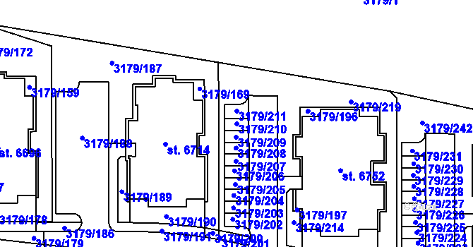 Parcela st. 3179/210 v KÚ Klatovy, Katastrální mapa
