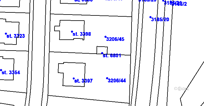 Parcela st. 6801 v KÚ Klatovy, Katastrální mapa