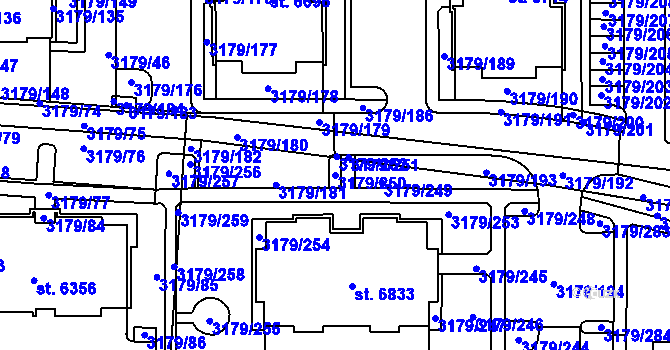 Parcela st. 3179/250 v KÚ Klatovy, Katastrální mapa