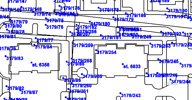 Parcela st. 3179/254 v KÚ Klatovy, Katastrální mapa