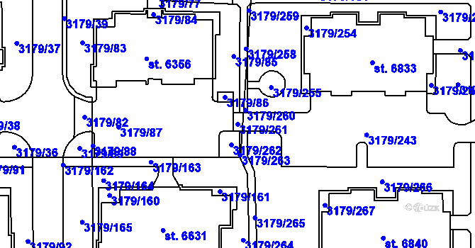 Parcela st. 3179/261 v KÚ Klatovy, Katastrální mapa