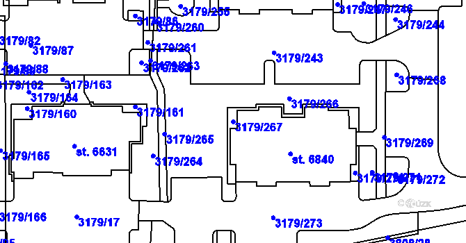 Parcela st. 3179/267 v KÚ Klatovy, Katastrální mapa
