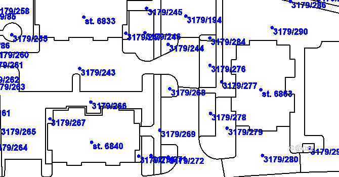 Parcela st. 3179/268 v KÚ Klatovy, Katastrální mapa