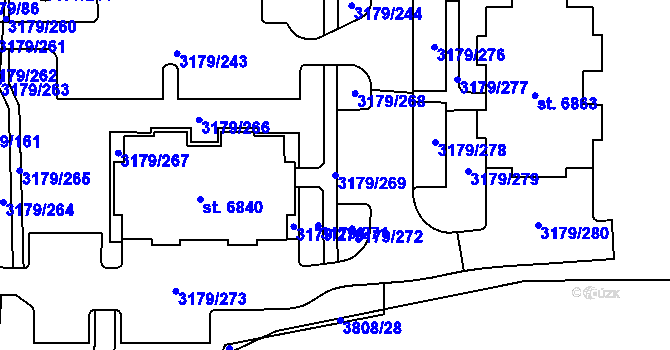 Parcela st. 3179/269 v KÚ Klatovy, Katastrální mapa