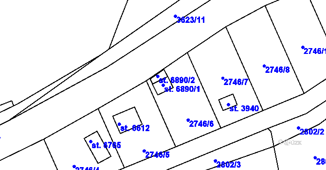 Parcela st. 6890/1 v KÚ Klatovy, Katastrální mapa